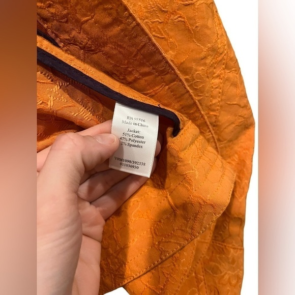 Womens Petite 4 Coldwater Creek Orange Embroidered Jacket Top Button Down - Picture 3 of 7